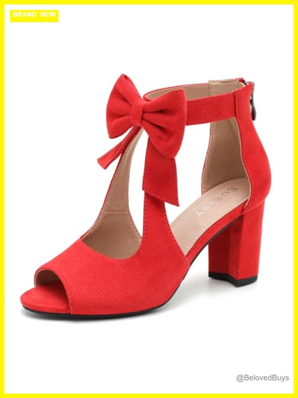 Women's Faux Leather Chunky Heel Bow Sandals Ankle Strap Open Toe
